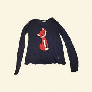 Pink Rose Navy Sweater with Red Fox Intarsia